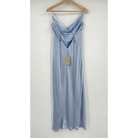 Meshki Light Blue Satin Maxi Dress - Picture 3 of 14